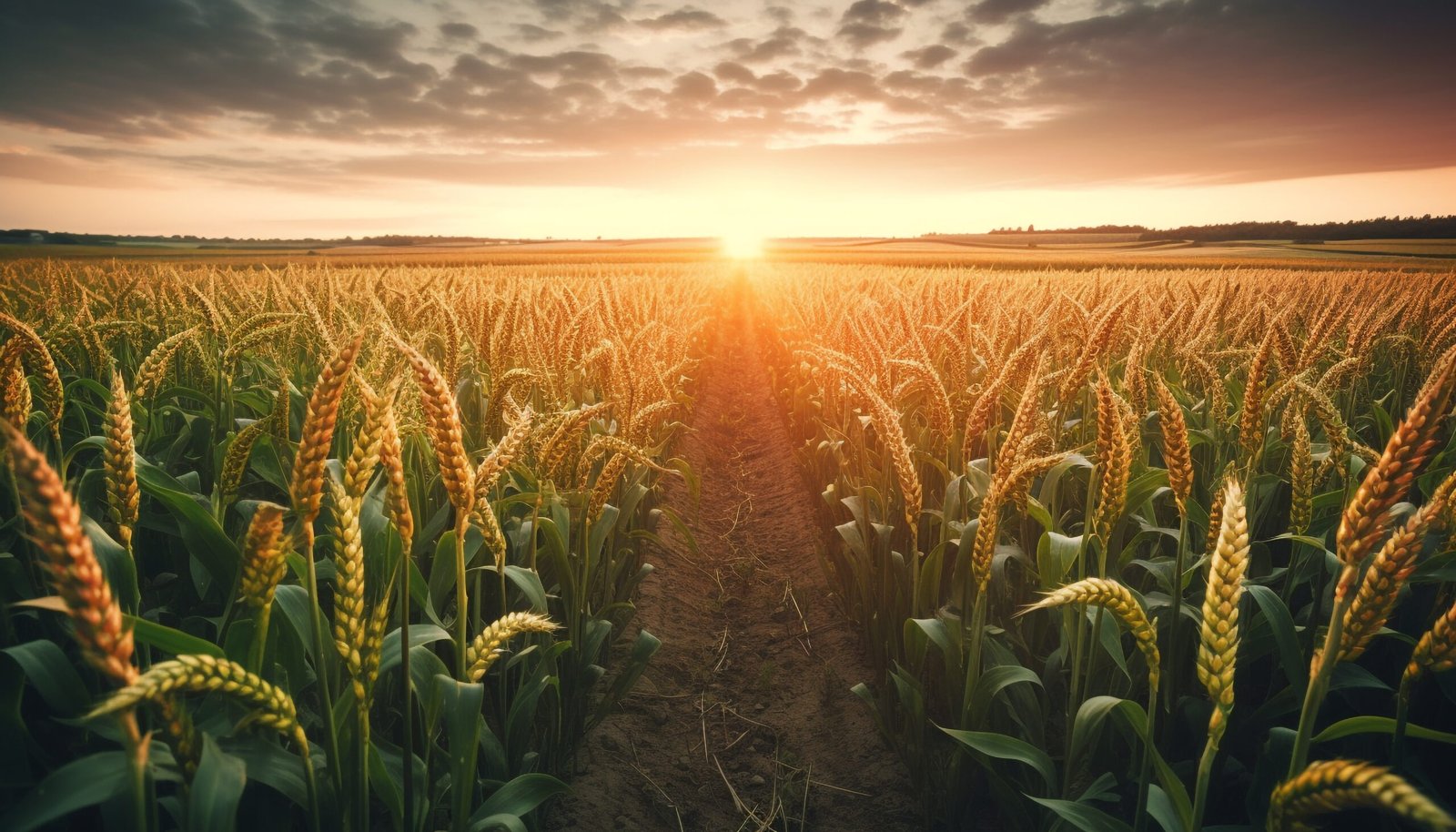 golden wheat fields glow in the sunset generated by ai